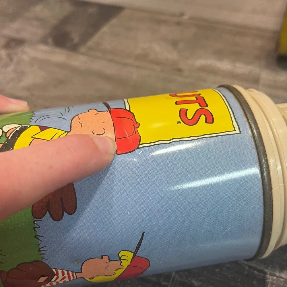 Vintage Peanuts Thermos Metal Lunch Box & Thermos Set Charlie Brown Snoopy 1970s